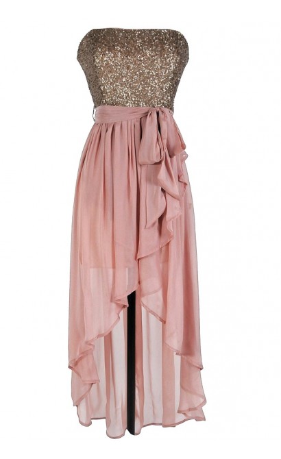 Rose Pink Sequin High-Low Strapless Dress